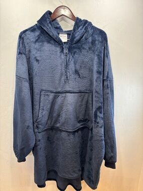 The Comfy Original 1/4-Zip Plush True Navy Wearable Blanket Hooded Kangaroo PKT